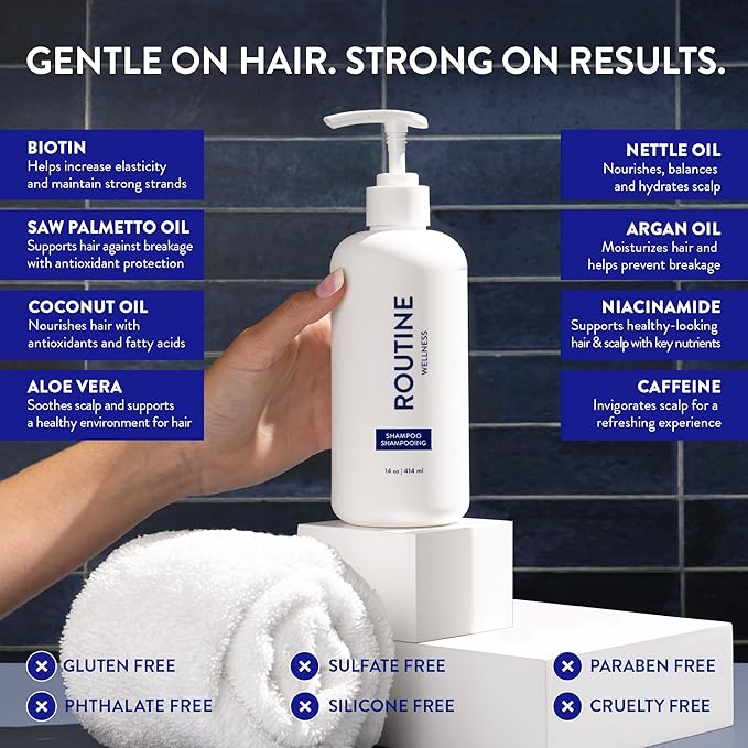 Routine Wellness Anti-Thinning Shampoo for Thinning Hair - Biotin DHT Blocker Women & Men - Color Safe Shampoo for Hair Loss & Healthy Hair - Lavender & Cedar 14oz (Pack of 2)