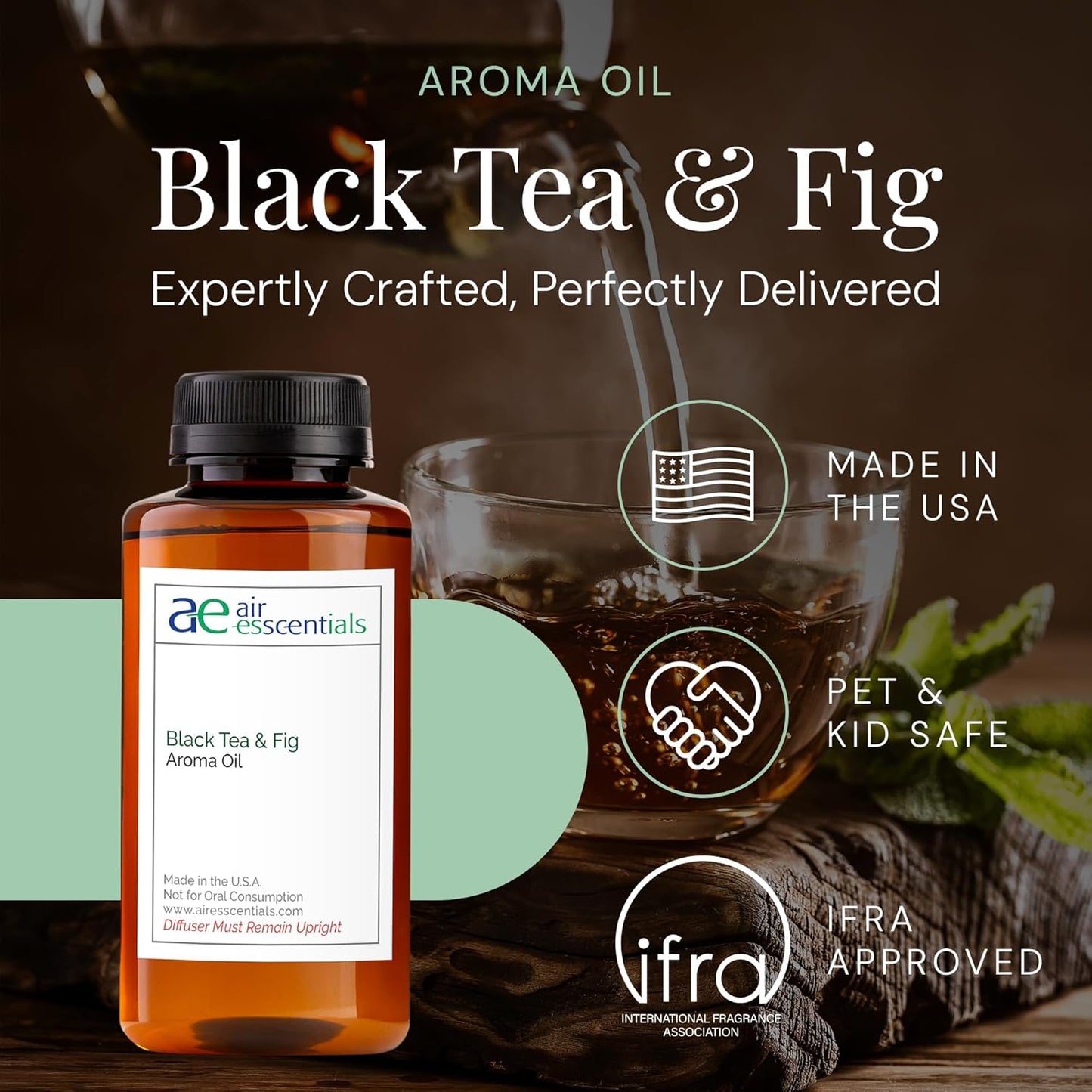 Black Tea & Fig Aroma Oil, Essential Oils Blend for Diffusers & Scent Machines, Herbal Fruity Blend and Amber, Aromatherapy, Cold Air Diffuser Compatible, 300 mL