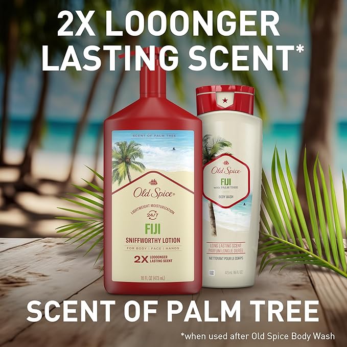 Old Spice Hand, Face & Body Lotion for Men, 24/7 Lightweight Moisturization with Amazing Scent, Instant Absorption, For All Skin Types, Fiji with Palm Tree Scent, 16 oz