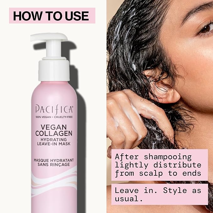 Pacifica Vegan Collagen Leave-In Repair Hair Mask – Leave-In Conditioner Treatment for Dry Damaged Hair, Hydrating Hair Repair Mask to Strengthen, Reduce Breakage & Split Ends Vegan & Cruelty-Free 4oz