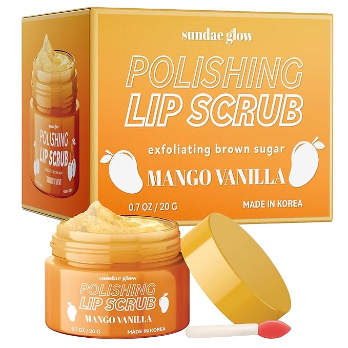 Mango Vanilla Lip Scrub - Dermatologist Tested, Anti-Aging, Korean Skin Care, Deep Exfoliation & Hydration - Smooth, Soft, Plump Lips - Clean Beauty, Vegan, Non-GMO - 1 Pack
