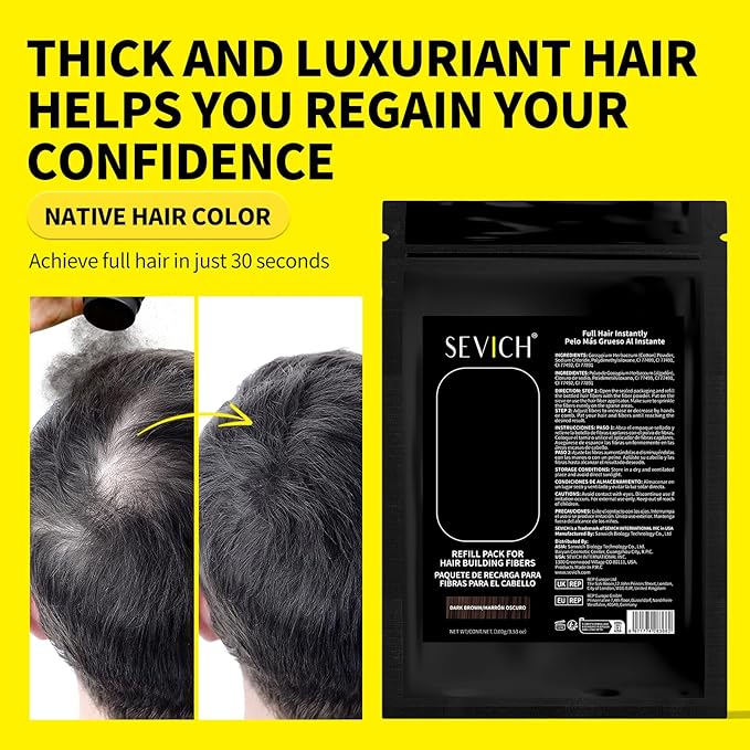 SEVICH Hair Fibers Refill 100g - Compatible with Most Brand Bottles | Hair Building Fibers for Thinning Hair | Instant Thickening Powder for Men & Women | 5-Second Natural Coverage,Light Brown