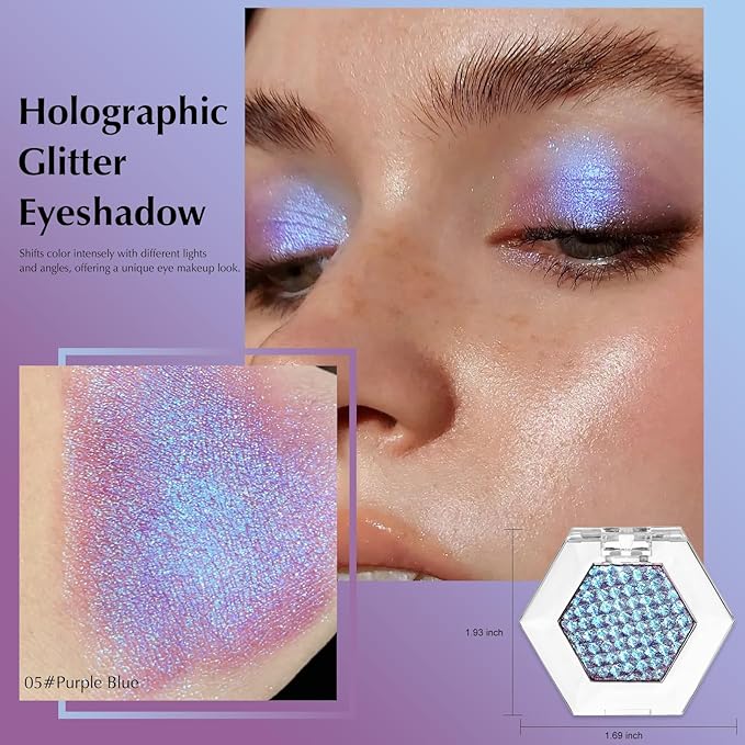 Glitter Eyeshadow Palette, Multichrome Chameleon Purple Blue Eye Shadow, Color Shifting Multi-Reflective Holographic Eyeshadow Shimmer Inner Corner Eye Brightener Highlighter Makeup