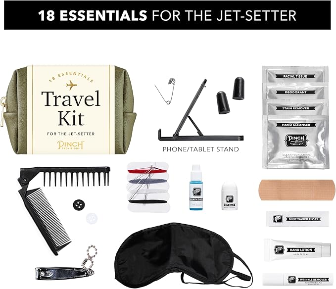 Pinch Provisions Travel Kit, includes 18 Must-Have Emergency Essential Items for Travelling, Ideal Road Trip or Airport Gift for Friends, Family & Peers, Portable Pouch