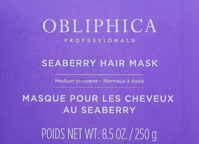 Obliphica Seaberry Hair Mask - Deep Conditioning Hydrating Treatment for Dry and Damaged Hair - Moisturizing Hair Repair and Growth Mask for Medium, Coarse, and Color-Treated Hair - 8.5 Ounces