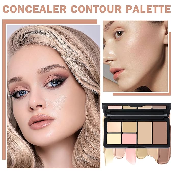 Cream Concealer Contour Makeup Palette Cream Foundation Palette for Dark Circles Professional Concealer Full Coverage Face Highlighter Contour Makeup Palette with Brush - 02 Concealer