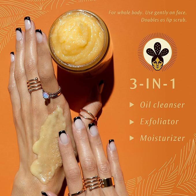 Nopalera Mandarina Cactus Flower Exfoliant - Face & Body Scrub, 3-in-1 Cleanser, & Moisturizer, Vegan, Cruelty-Free, Natural Citrus Scent, Dye Free, 6 oz.
