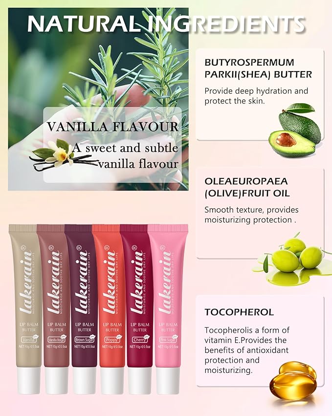 Tinted Lip Butter Balm-3 Colors Vanilla Beige Brown Poppy Pink Sugar Glossier Lip Gloss, Jelly Yummy Lip Stain Balm,Long Lasting Hydrating Non-Sticky Glow Reviver Fat Lip Care Oil for Women-Set B