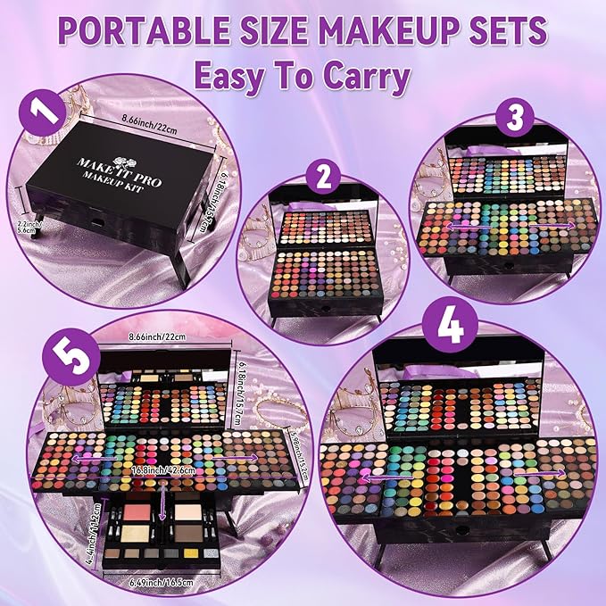 Women Makeup Sets Full Kits - 190 Colors Cosmetic Make Up Gifts Combination with Eyeshadow Facial Blusher Eyebrow Powder Face Concealer Powder Eyeliner Pencil Lip Colors with Full Size Mirror All-in-One Makeup Palette Kit (SET B)