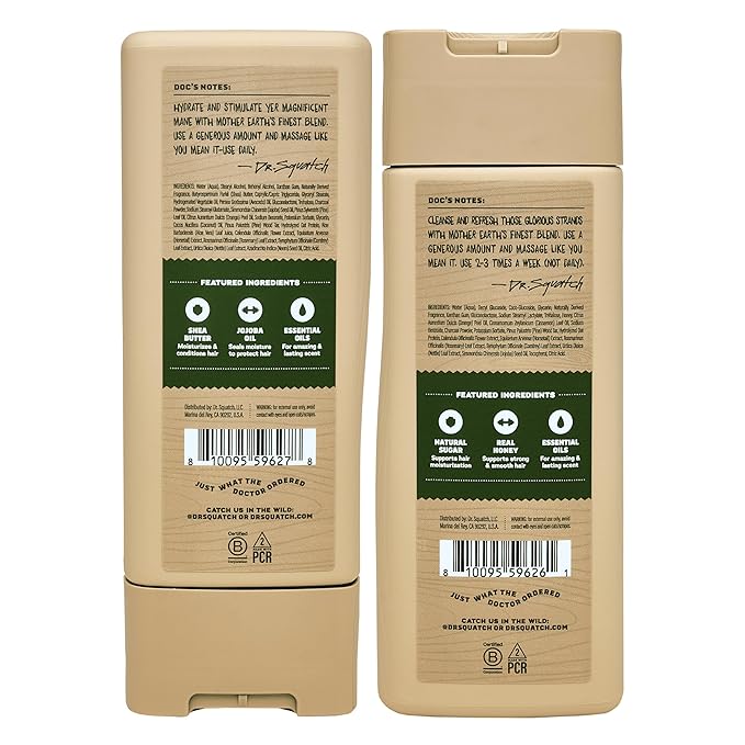 Dr. Squatch Natural Hair Bundle for Men - Healthy, Full Looking Hair - Pine Tar Shampoo (11 fl oz), Pine Tar Conditioner (11 fl oz)