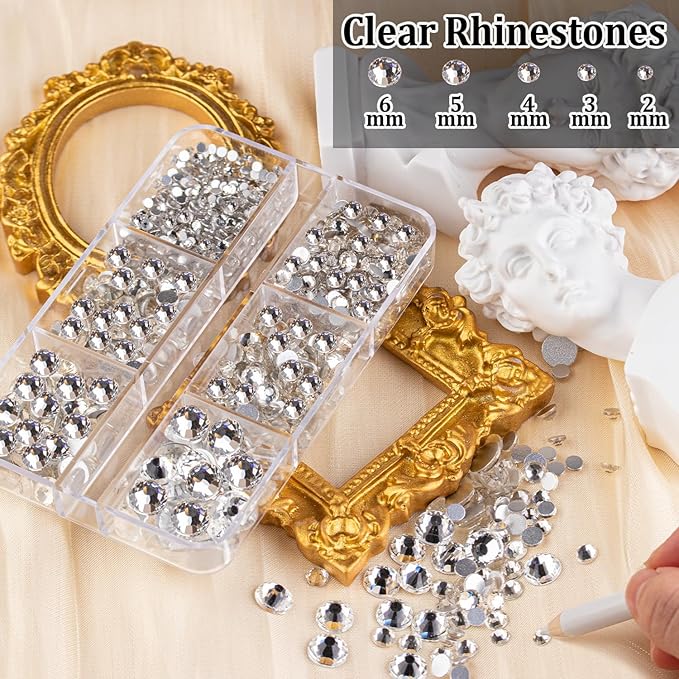 Colorful Face Gems for Makeup Set, Flatback Gorgeous Glass Clear Gems+Mixed-Colored Crystals with Picker Pencil, Makeup Glue, Dual-End Dotting Tool, Tweezer for Eye Body Hair Make-up and Nail Art Deco