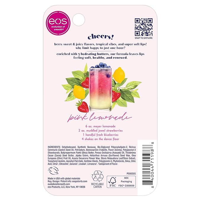 eos Sunset Sips Lip Butter Tube- Pink Lemonade, 24-Hour Moisture, Overnight Lip Mask, Lip Care Products, 0.35 fl oz (Pack of 2)