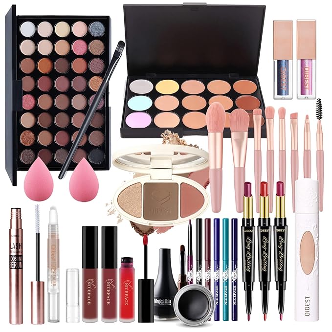 All-in-one Holiday Make up Gift Set | Makeup Kit for Women Full Kit Essential Starter Bundle Include Eyeshadow Palette Lipstick Blush Foundation Concealer Face Powder Mascara Lipgloss Brush