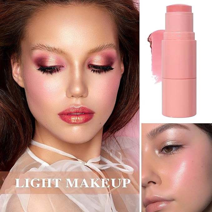 Cream Blush Stick with Brush and Makeup Sponge,Waterproof Multi Cream Makeup Stick,Lightweight,Long-lasting,2 in 1 Multi Blush for Cheeks & Lip Tint & Eyeshadow R