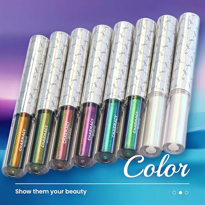CHARMACY Chameleon Eyeliner Liquid Liner, Glitter liquid eyeliner waterproof, Metallic Intense Color Shifting Colorful Eyeliner, Long wearing,Ultra-Fine Tip Smudge-proof,YELLOW GREEN INDIGO 906