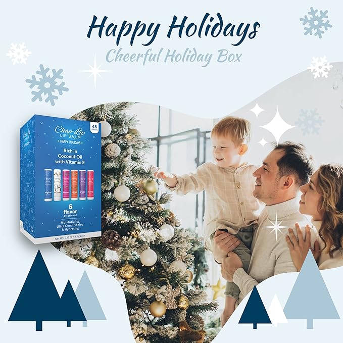 Rich in Coconut Oil & Vitamin E - Moisturizing, Ultra Conditioning & Hydrating - Total Lip Moisturizer & Lip Therapy Treatment - Happy Holidays 6 Flavor Assortment, 48 Count