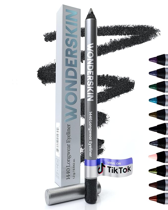 Wonderskin Eyeliner Pencil, 1440 Longwear Black Glitter Eyeliner Pencil - Waterproof, Sharpenable & Smudge Proof