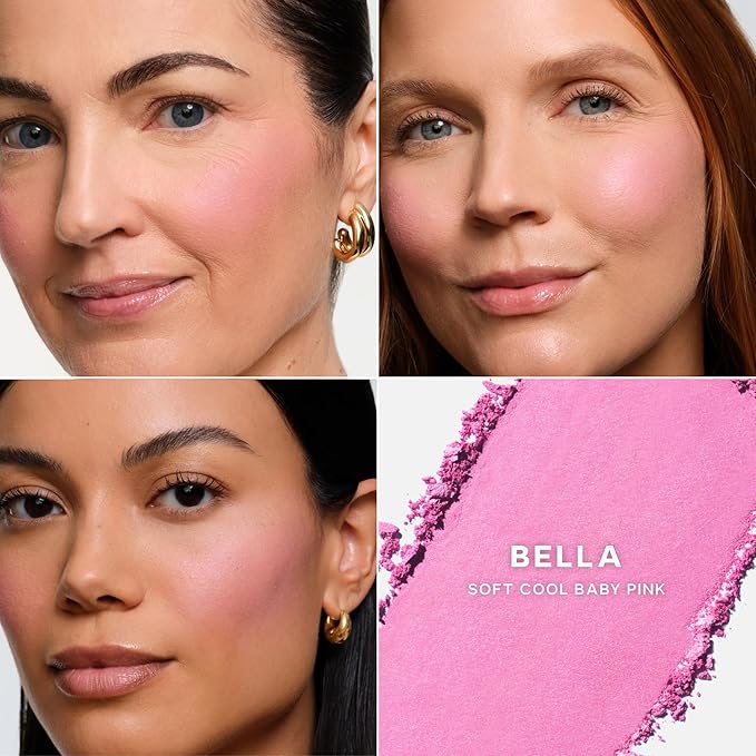 Saie SuperSuede Baked Blush - Talc-Free Powder Blush for All Day Wear - Enriched with Plant-Derived Squalane + Glycerin to Help Moisturize Dry Skin - Bella (0.1 Ounce)