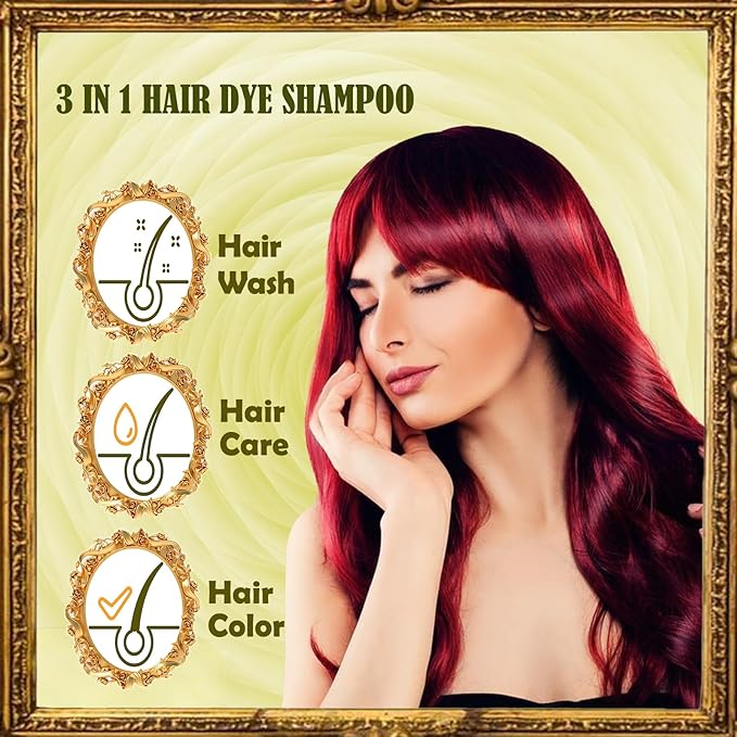 Herbal Burgundy Hair Dye Shampoo - Instant 3-in-1 Gray Coverage for Women & Men, 16.90 Fl OZ (Dark Wine Red)