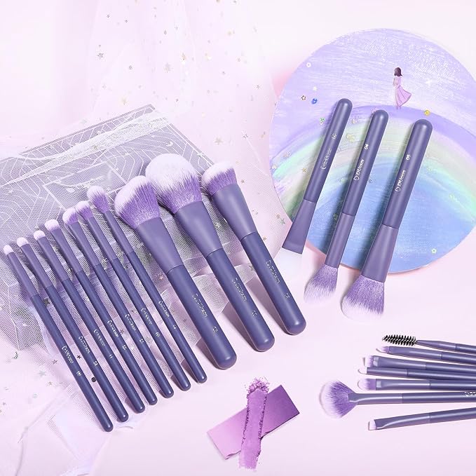 DUcare Makeup Brushes Set Professional 20pcs Vegan Make Up Brushes, Foundation Eyeshadow Concealer Contour Powder Blush Blending Eyeliner Brush with Silicone Face Mask Brush Purple