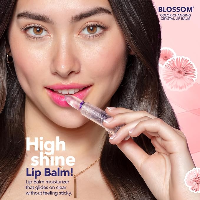 Blossom Moisturizing Custom Color Changing Crystal Lip Balm, Strawberry Scented, Lip Stain Tint, Infused with Real Flowers, 3g, Purple