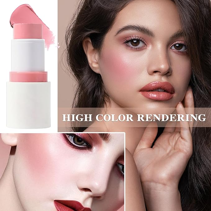 Cream Blush Stick with Brush and Makeup Sponge,Waterproof Multi Cream Makeup Stick,Lightweight,Long-lasting,2 in 1 Multi Blush for Cheeks & Lip Tint & Eyeshadow G