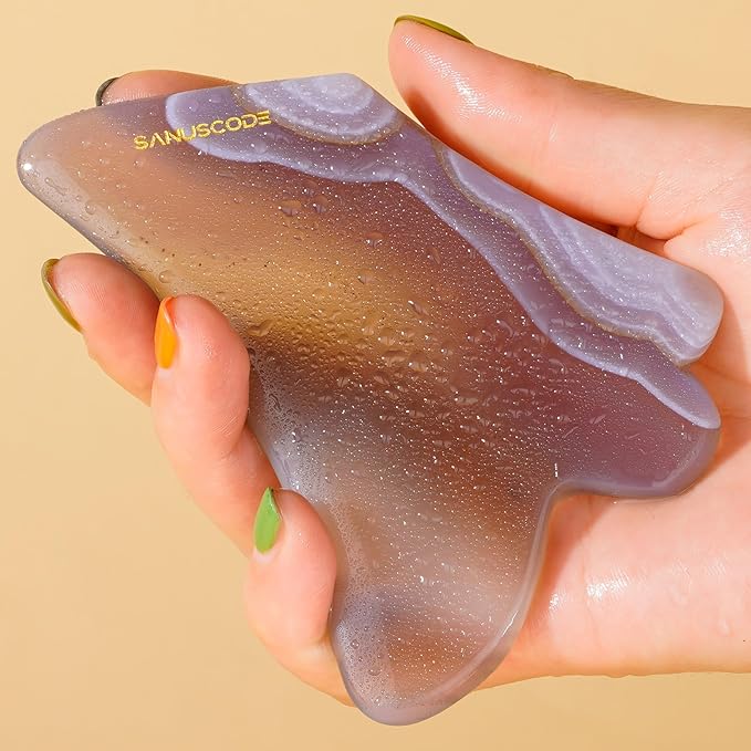 Gua Sha Stone, Gua Sha Facial Tools, Authentic Agate Stone Guasha Tool for Face Massager, Facial Sculpting Lifting Shaper, Genuine Agate Stone Patent Design