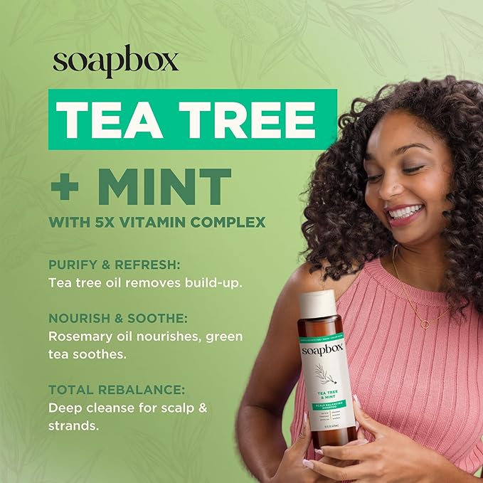 Soapbox Tea Tree Shampoo and Conditioner Set, Scalp Balancing with Tea Tree Oil, Jojoba Oil, Aloe and Shea Butter to Clean and Purify for All Hair Types, 16 Ounces Each (Pack of 2)