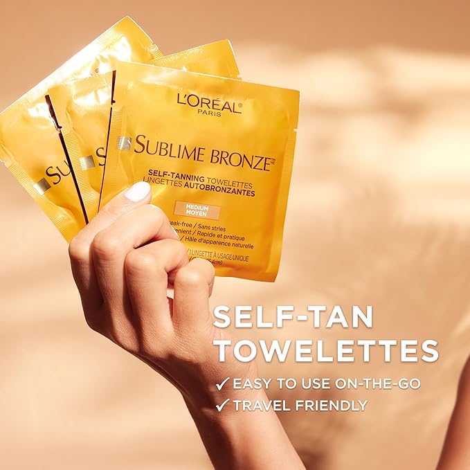 L'Oreal Paris Sublime Bronze Self Tanning Towelettes, Streak-Free, Natural Looking Tan, 6 ct (Pack of 2)