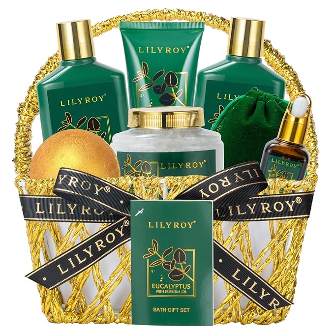 Mothers Day Spa Gift Basket for Women 9 Pieces Premium Eucalyptus Bath & Body Care Kit for Women & Men, Holiday Gift for Christmas, Valentine's Day, Father's Day, Birthday with Shower Gel & More