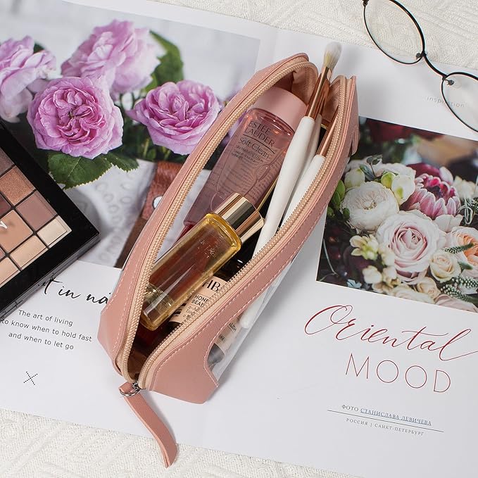 Clear Makeup Bag Small, TSA Approved Portable Toiletry Bag with Zipper Cosmetic Travel Bag Makeup Organizer Case Mini Makeup Pouch for Purse Car Organizer Bag for Women Men