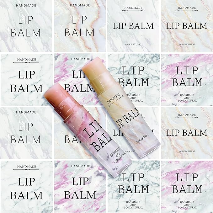 CRASPIRE Lip Balm Labels 80pcs Homemade Lip Balm Labels 2” Clear Lip Balm Labels for Tubes Printable Waterproof Lip Balm Stickers Labels for Lip Balm Handcream Candle Container（Marble Pattern）