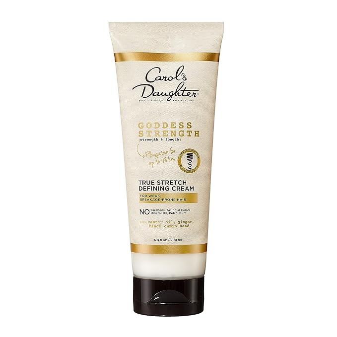Carol's Daughter Goddess Strength True Stretch Defining Hair Cream For Waves, Coils and Curls, Curl Defining Cream with Castor Oil, 6.8 Fl Oz