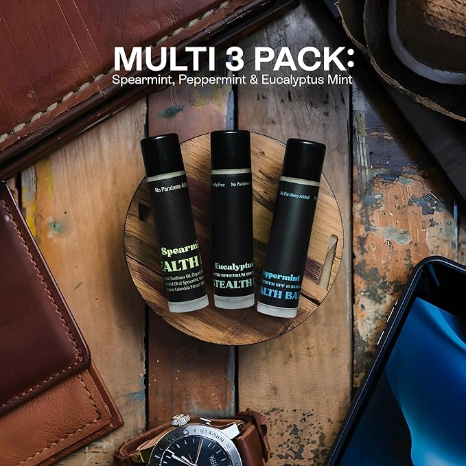 Organic Mint Lip Balm - SPF 15 Sun Protection - Moisturizing Lip Balm - Includes Spearmint, Peppermint, and Eucalyptus Mint Lip Balms - Chapstick to Soothe & Smooth Chapped Lips