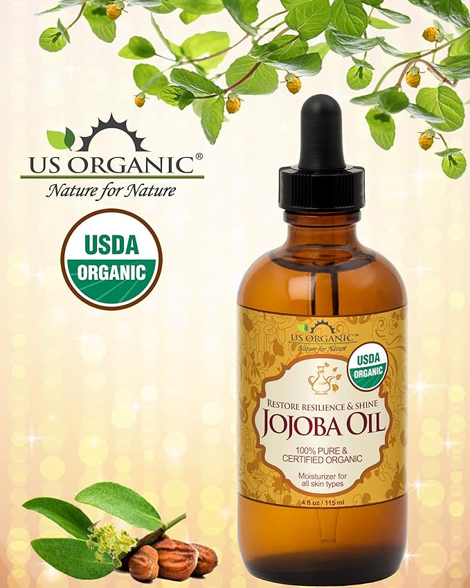 US Organic Jojoba Oil, USDA Certified Organic,100% Pure & Natural, Cold Pressed Virgin, Unrefined, Haxane Free, Sourced from Middle East Directly (Medium (4oz, 115ml))