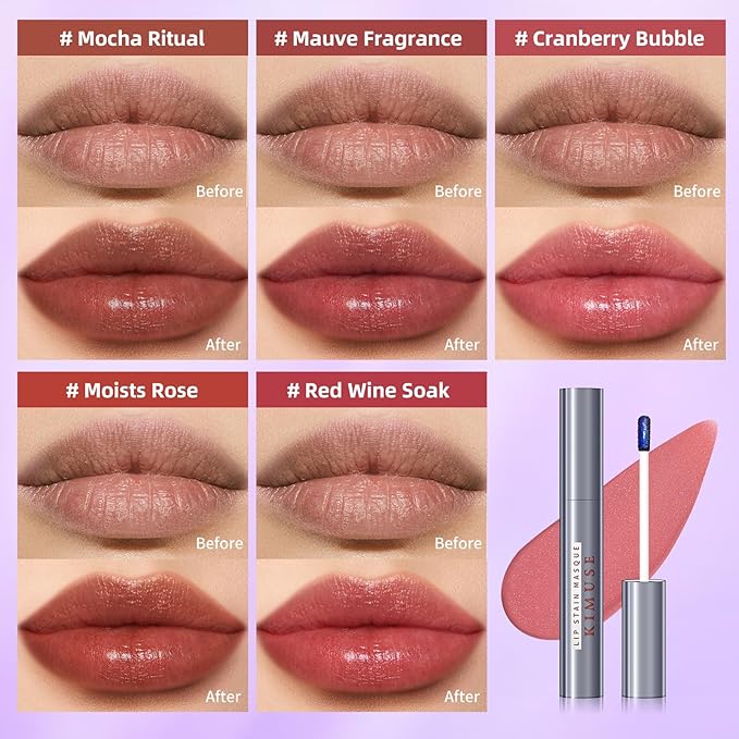 KIMUSE Lip Stain Masque: Peel Off Lip Stain Long Lasting Waterproof 12HR Transfer Proof & Hydrating Tint, Instant Lip Color With Natural Matte Effects, Vegan & Easy To Use