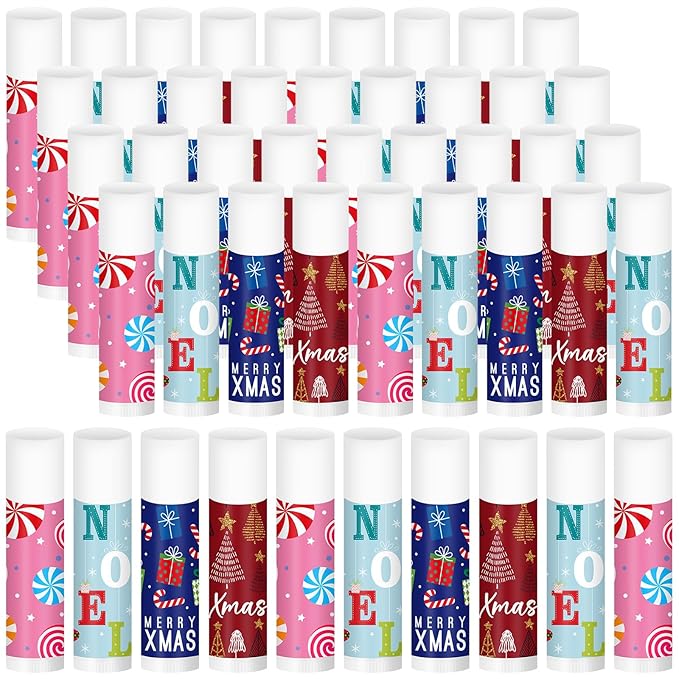 Sosation 80 Pcs Christmas Flavored Lip Balm Bulk Christmas Stocking Gift Set Holiday Celebrate Lip Balm Stick Beauty Care