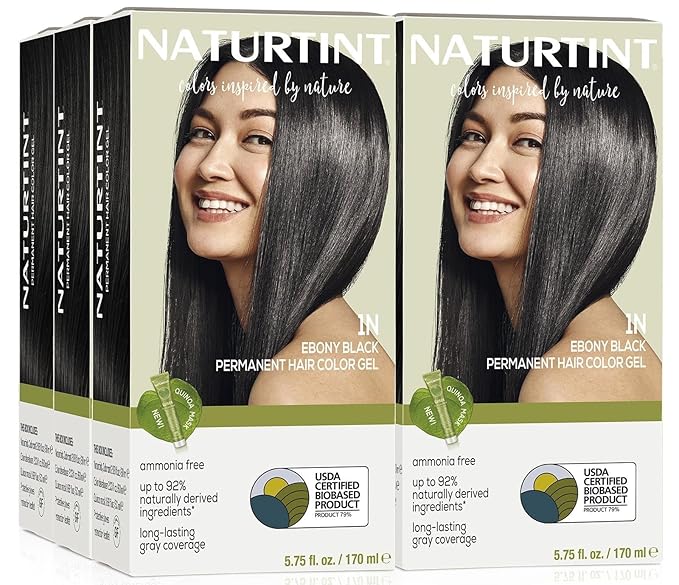 Naturtint 1N Ebony Black Permanent Hair Color (Pack of 6), Ammonia Free, Vegan, Cruelty Free, up to 100% Gray Coverage, Long Lasting Results (Packaging may vary)