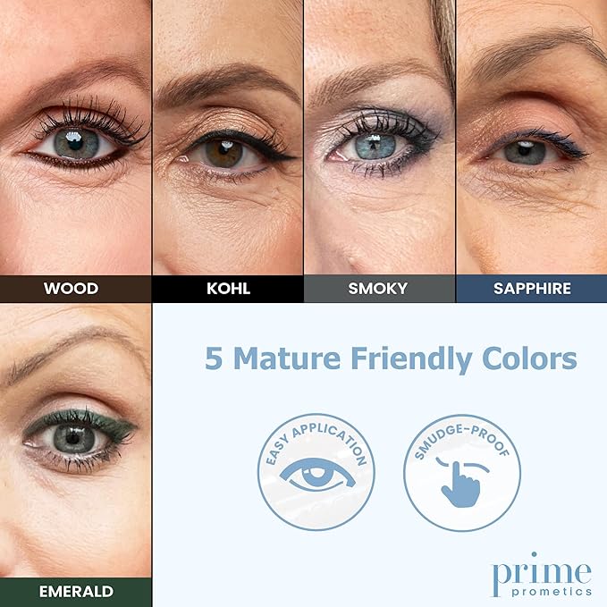PrimeEyes Glide Eyeliner for Mature Women – Water-Resistant, Long-Stay and Mess-Proof – Gel Cream Texture, Discreet Sharpener and Effective Smudger (Sapphire (blue))