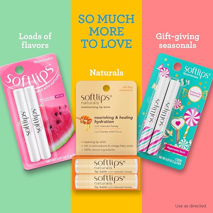 Softlips Watermelon Lip Balm 2-Pack with SPF 20 - Juicy Hydration for Smooth, Protected Lips