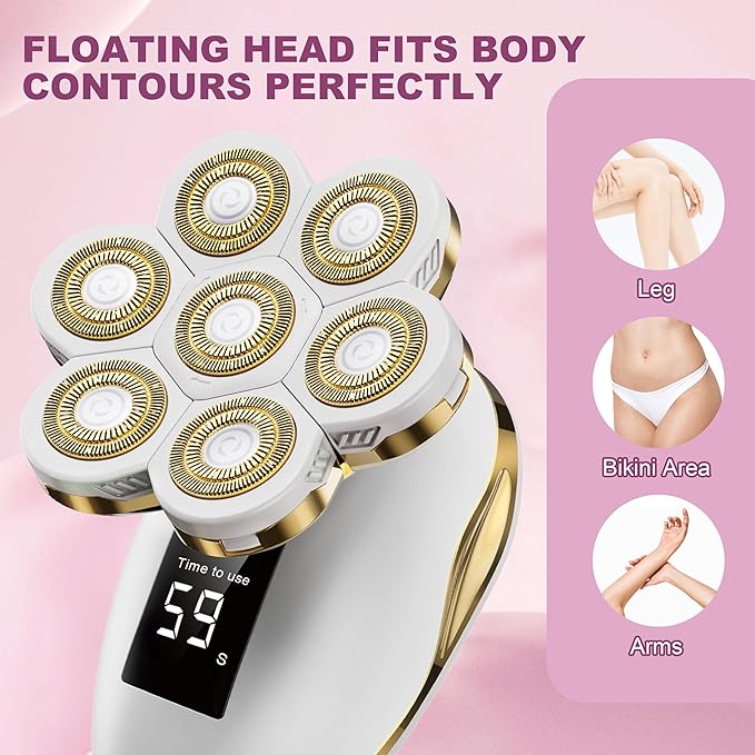 Electric Razors for Women, Wet/Dry 7D Rechargeable Rotary Shaver for Legs, Water Resistant Grooming Kit - Electric Razors for Women, Facial Hair Removal, Bikini Trimmer, Lips - Gentle Hair Remo-Gold