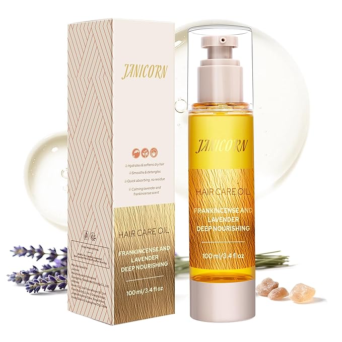 Leave-In Hair Oil with Frankincense & Lavender – Natural Essential Oil Aroma, Deep Nourishment & Frizz Control for Dry, Damaged Hair – Lightweight No-Rinse Oil, 3.4 fl oz (100ml)