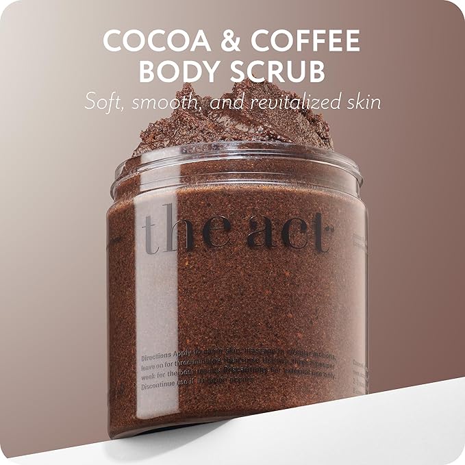 THE ACT Coffee Body Scrub with Salt & Cocoa – Exfoliating Scrub for Cellulite, Stretch Marks, Ingrown Hair – Organic Moisturizing Body Scrub with Vitamin E & Menthol – Gift for Women & Men, 10.58 Oz