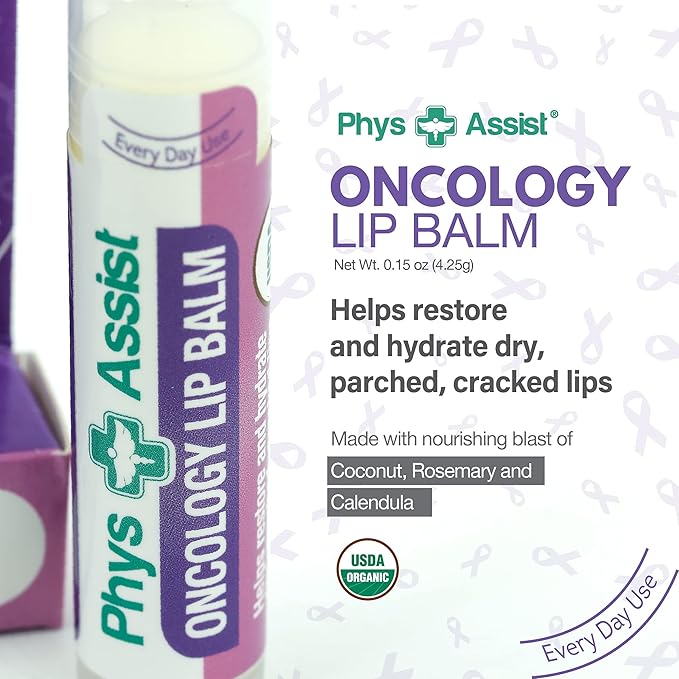 PhysAssist Oncology Cream 4 oz plus Lip Balm. Hydrates and Pampers Stressed skin. Made with a blend of natural Botanicals. Clinically Tested, Non Irritant.