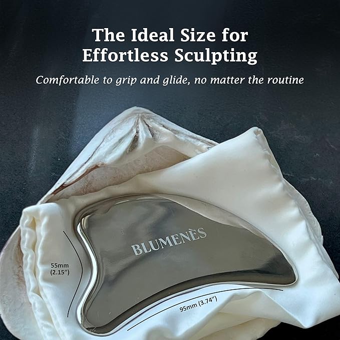 Blumenes - Traditional Gua Sha Tool - Stainless Steel Massage Tool for Face & Body - Cold & Heat Retention for Relaxing Spa Experience - Durable Stainless Gua Sha for Enhanced Skincare Routine