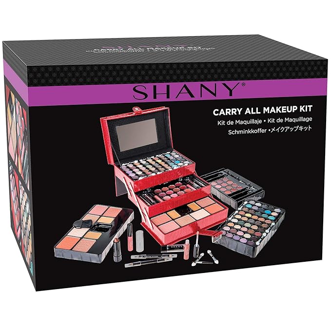 SHANY All In One Makeup Kit (Eyeshadow, Blushes, Face Powder, Lipstick, Eye liners, Makeup Pencils and Makeup Mirror - Makeup Set With Reusable Makeup Storage Box - Red