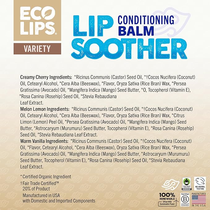 Conditioning Lip Soother Lip Balm with Murumuru Butter and Mango Butter for Deep Conditioning, Variety 3-pack