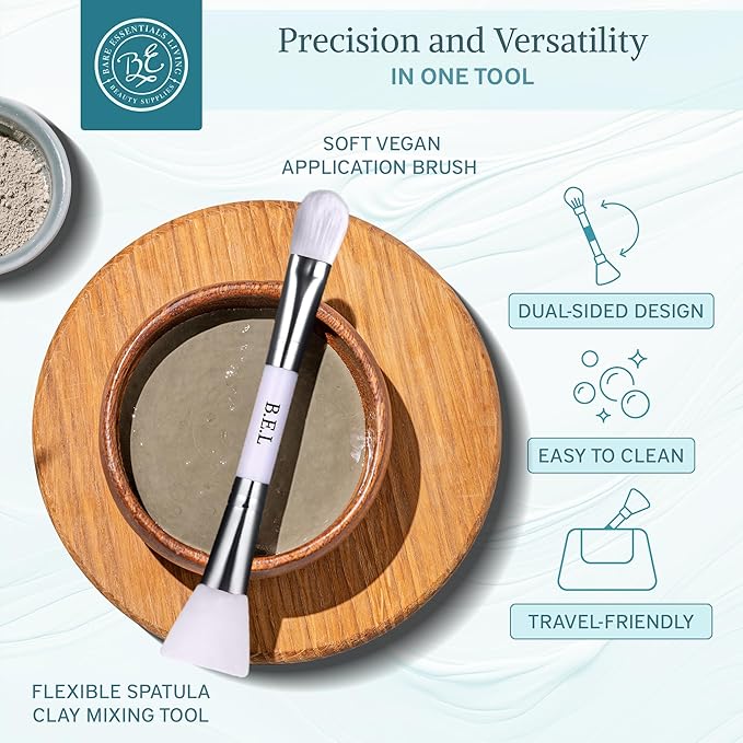 Bare Essentials Living Clay Face Mask Brush (2 Pack, White) Dual Soft Silicone Face Mask Applicator Brush Tool, Great Facial Essentials, Moisturizer Applicator & Skincare Brush for Facials