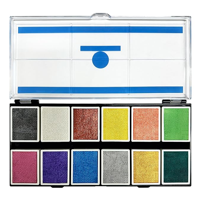 Metallic 12-Color Palette - Luxurious Water-Activated Makeup for Face & Body - Shimmering Shades for SFX, Cosplay, Theater, Film & TV Makeup Artists