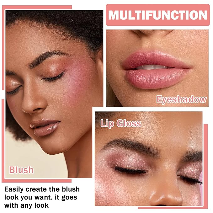 Cream Blush Stick with Sponge 3 in 1 Multi-Use Blush Makeup Stick Long Lasting Waterproof Natural Matte Cream Blush Stick for Cheeks, Lips and Eyes - Fairy Pink
